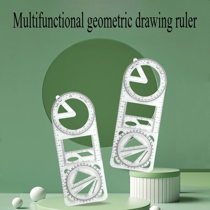 2Pcs Multifunctional Math Geometry Ruler, Triangles & Protractor, Practical Measuring Tool for Junior & High School Students