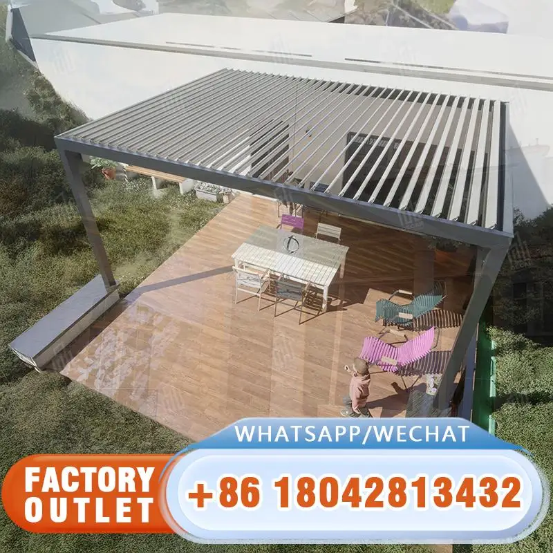 

Outdoor Motorized Louvre Roof Sun Adjustable Shading Weather Resistant; Innovative Stylish; Patio Cover Canopy; Garden Poolside