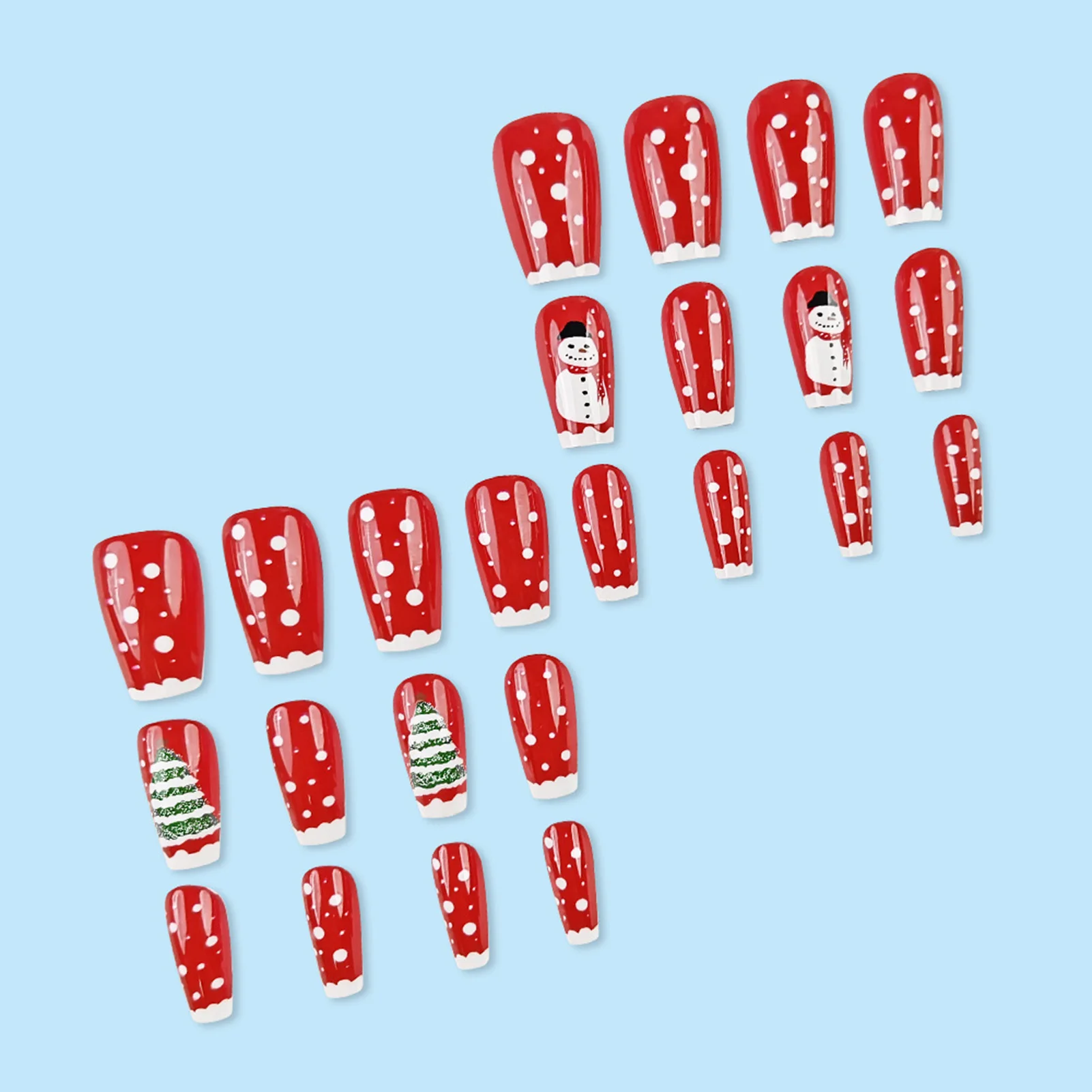 White Tips Press On Nails Red Color Green Xmas Tree Pattern Press on Nails for Holiday Party Wear