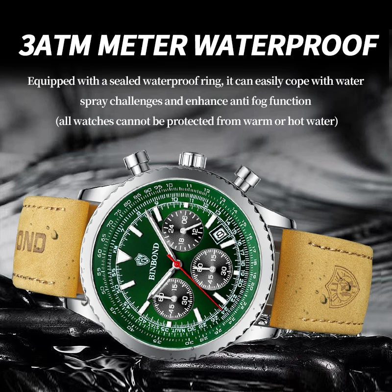 BINBOND Luxury Men\'s Quartz Watches Original Watch For Man Waterproof Luminous Chronograph Date Stainless Steel Wristwatch Male