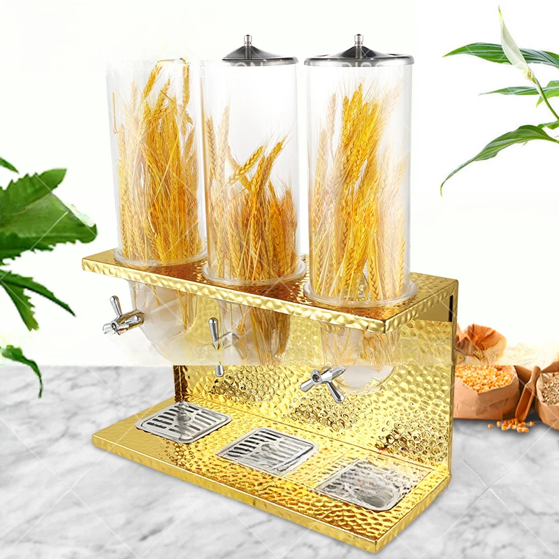 Hotel kitchen equipment luxury gold cereal dispenser hammered triple cereal dispenser for wedding party