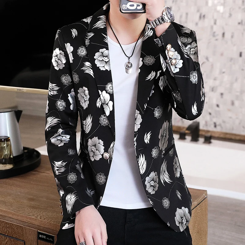 جديد أزياء رجالية عادية رجال الأعمال في الهواء الطلق طباعة مأدبة تنوعا التخسيس العصرية مصفف شعر النسخة الكورية السترة #2