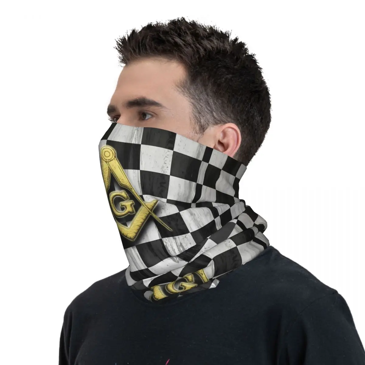 Square Compass And Checkers Thin Bandana Neck Gaiter Square Compass And Checkers Wrap Scarf Headband Neck Cover