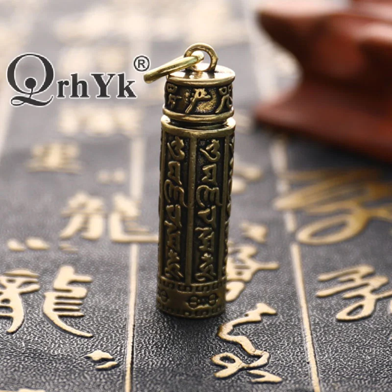 Brass Cylinder Pendant Keychain Hanging Jewelry Pill Box Medicine Container