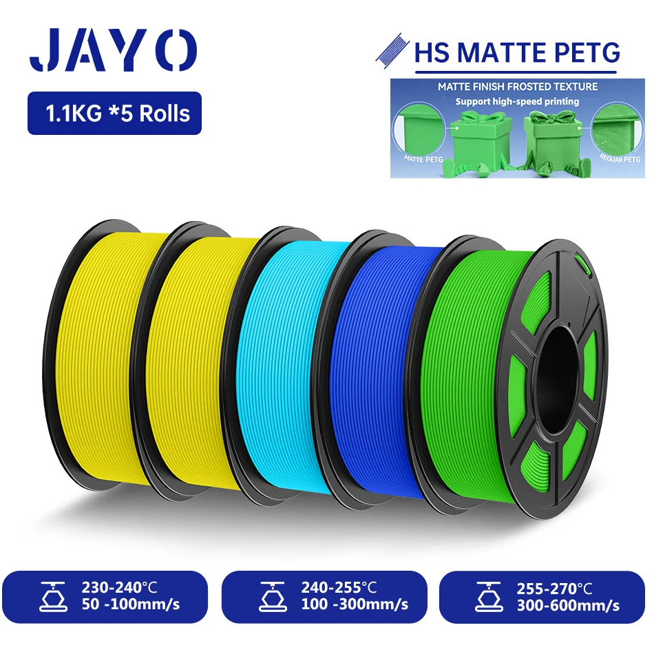 JAYO 5,5KG Hochgeschwindigkeits-Mattes PETG 3D-Drucker-Filament, hohe Durchflussgeschwindigkeit 50-600mm/s, Matteffekt PETG 3D-Druckmaterialien für 3D-Drucker & 3D-Stifte