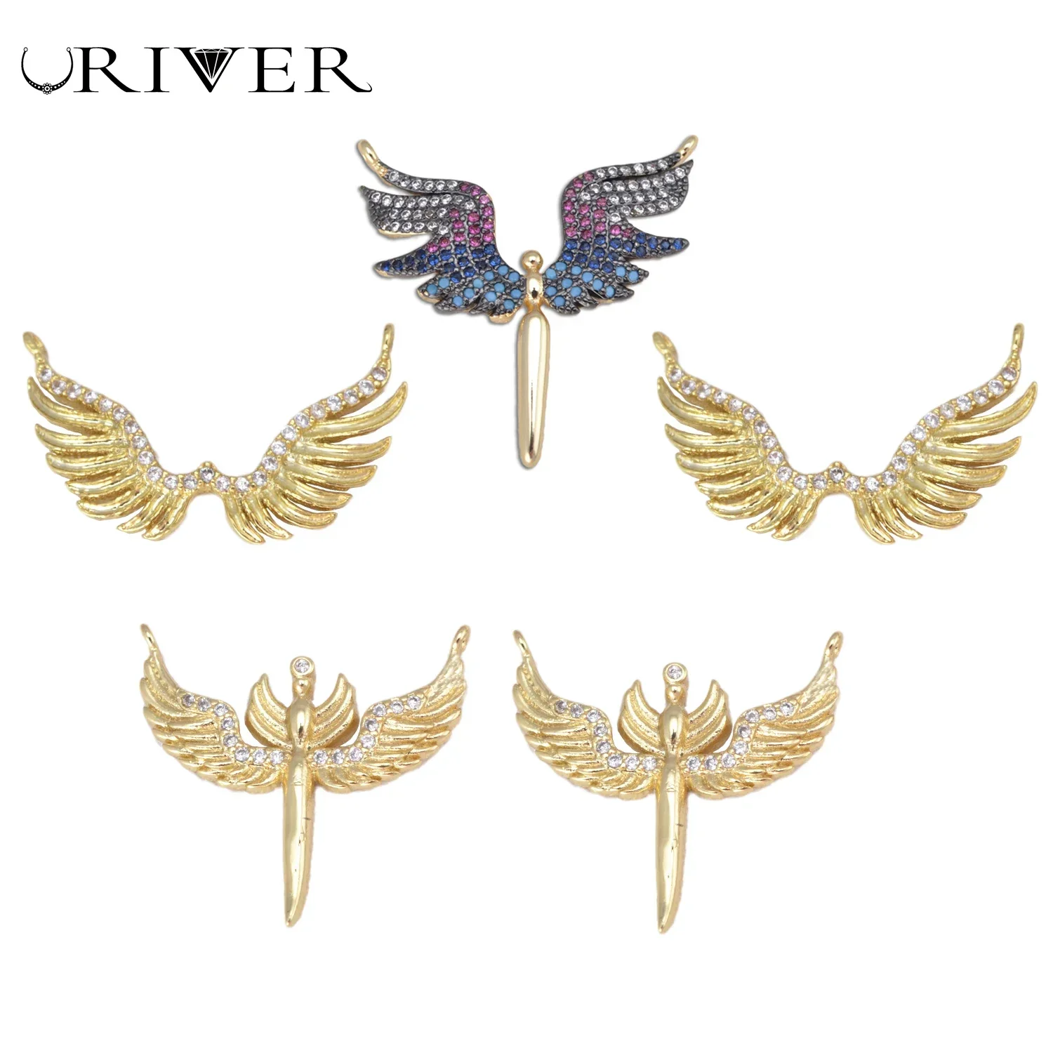 

Angel Wings Connectors Inlaid Zircon Link Buckle Jewelry DIY Accessories Colored Wings Connector Clasp Necklace Bracelet Parts