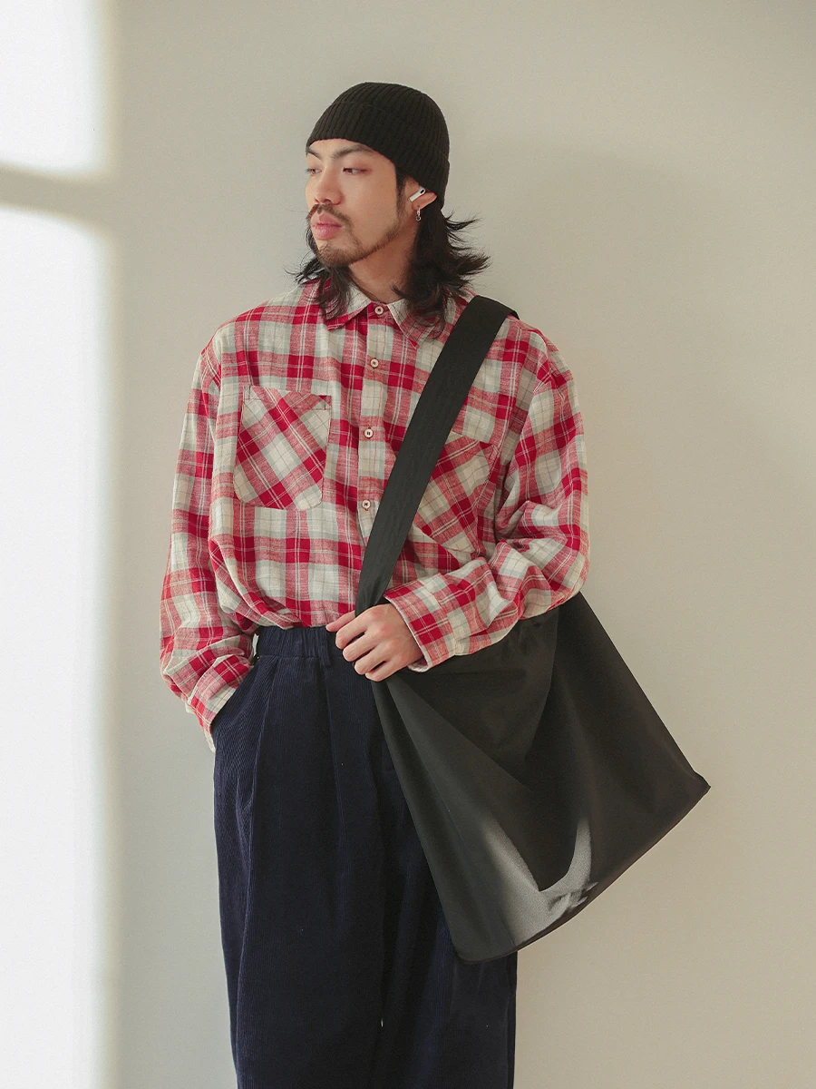 

Noears Autumn Winter Loose Long Sve Red Plaid y irt Casual Drop oulder Cotton Men's Faion Breathable Button up