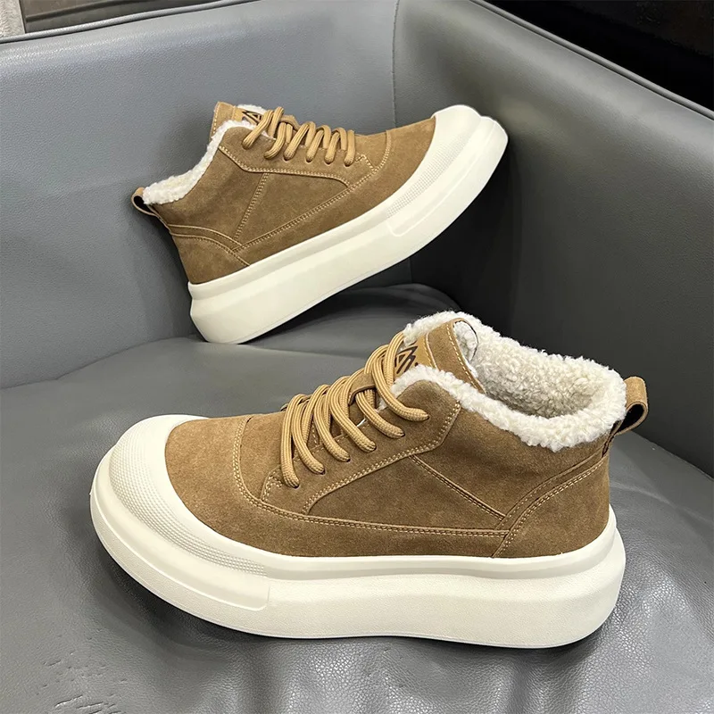 Men's Winter Thickened Fleece Lined Snow Boots High Top Anti-slip Sporty Leather And Fur Integrated Cold Resistant Thick Heel...