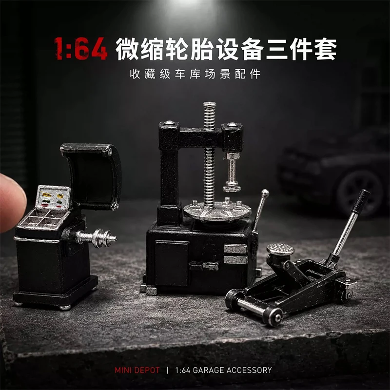 1:64 Car Model Red Tire Lifter Miniature Model Auto Repair Garage Tire Repair Equipment Sand Table Scene Decoration