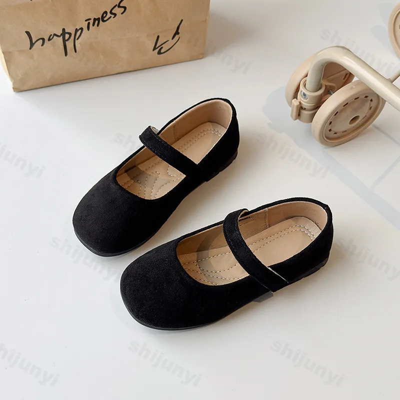 Girl's Ballet Flats 2026 Spring New Suede Leather Kids Princess Shoes Fashion Non-slip Children Mary Janes Outdoor Casual Shoes