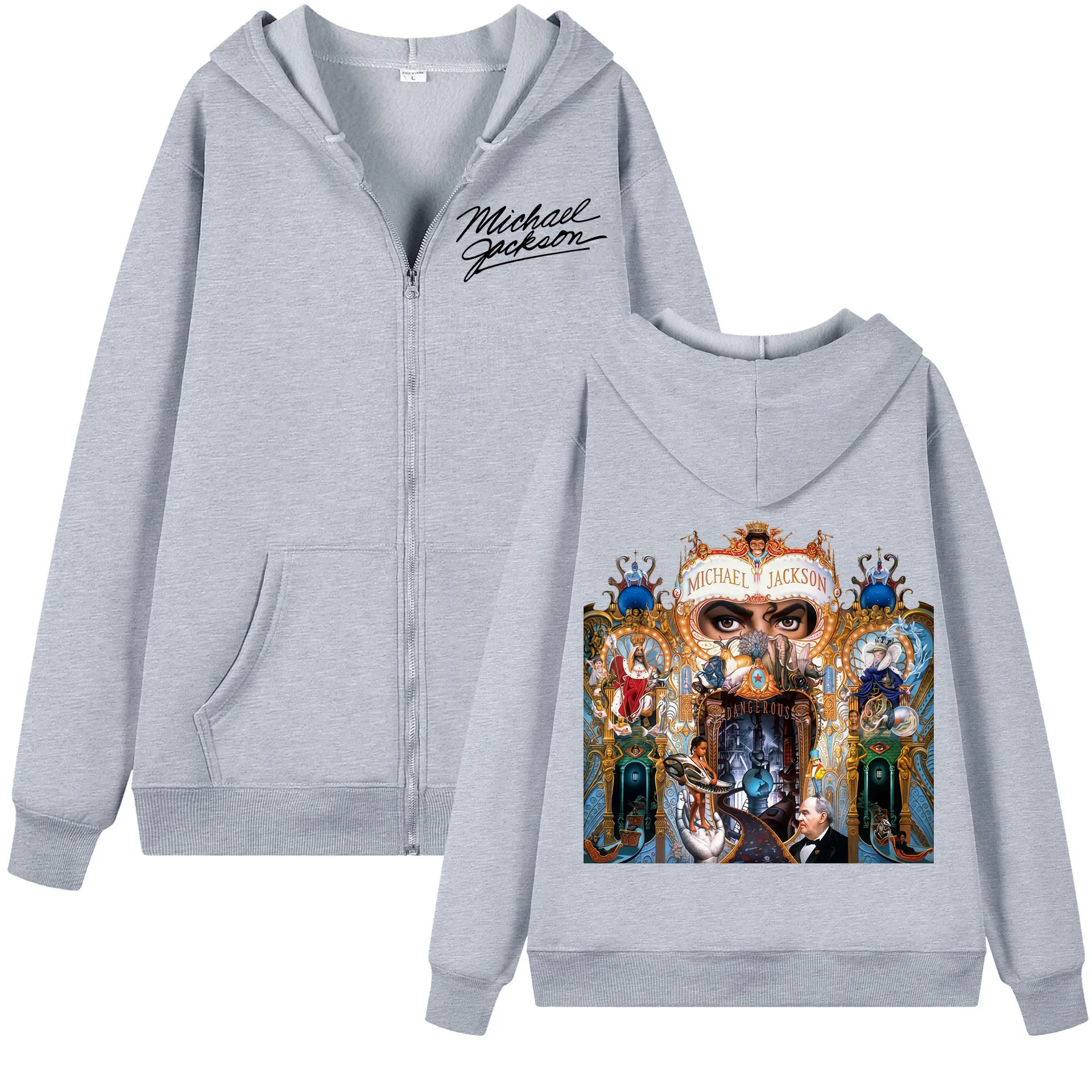 Sänger Michael Jackson Album Grafik-Reißverschluss-Hoodie für Männer und Frauen, modische Rock-Kapuzenpullover im Harajuku Y2k-Stil – Detail 7