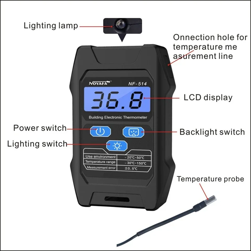 NOYAFA NF-514 Portable Building Electronic Thermometer Temperature Tester High Accurancy LCD Thermodetector Temp Measure Tool