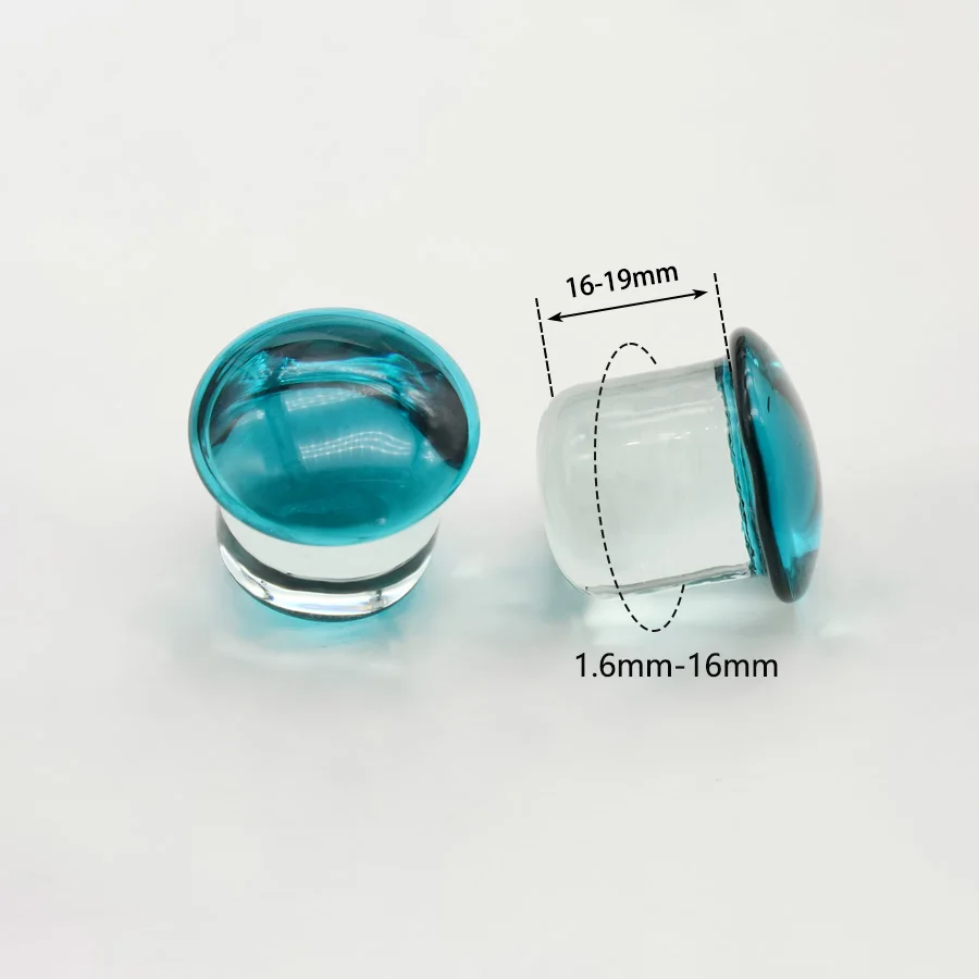 1Pair 1.6-16mm Top Quality Ear Plugs Tunnel Gauge Ear Stretching Piercing Expander light blue Glass Double Flare For Women