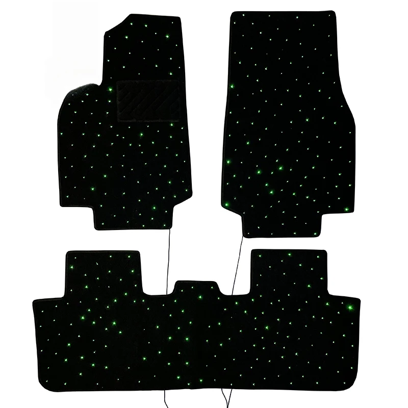 APP Remote Controlled Music Sync Starlights 4-Piece 10mm Thick Floor Mat Set Fiber Optic LED Custom Fit For Tesla Car Interiors