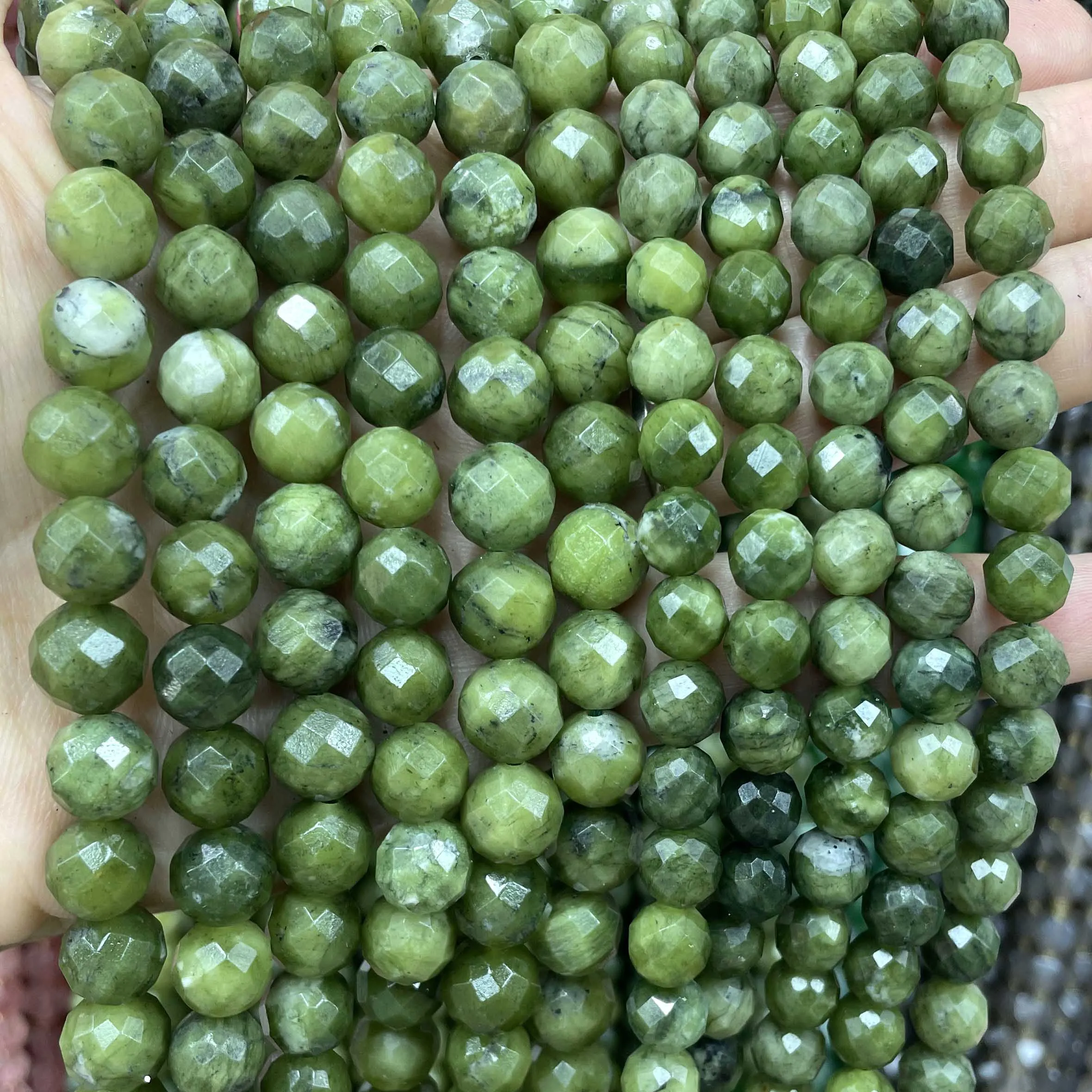 6 8 10 مللي متر الحجر الطبيعي الأوجه الأخضر Jades فضفاض خزر عازل لصنع المجوهرات سوار ذاتي الصنع إكسسوارات عقد 7.5 بوصة