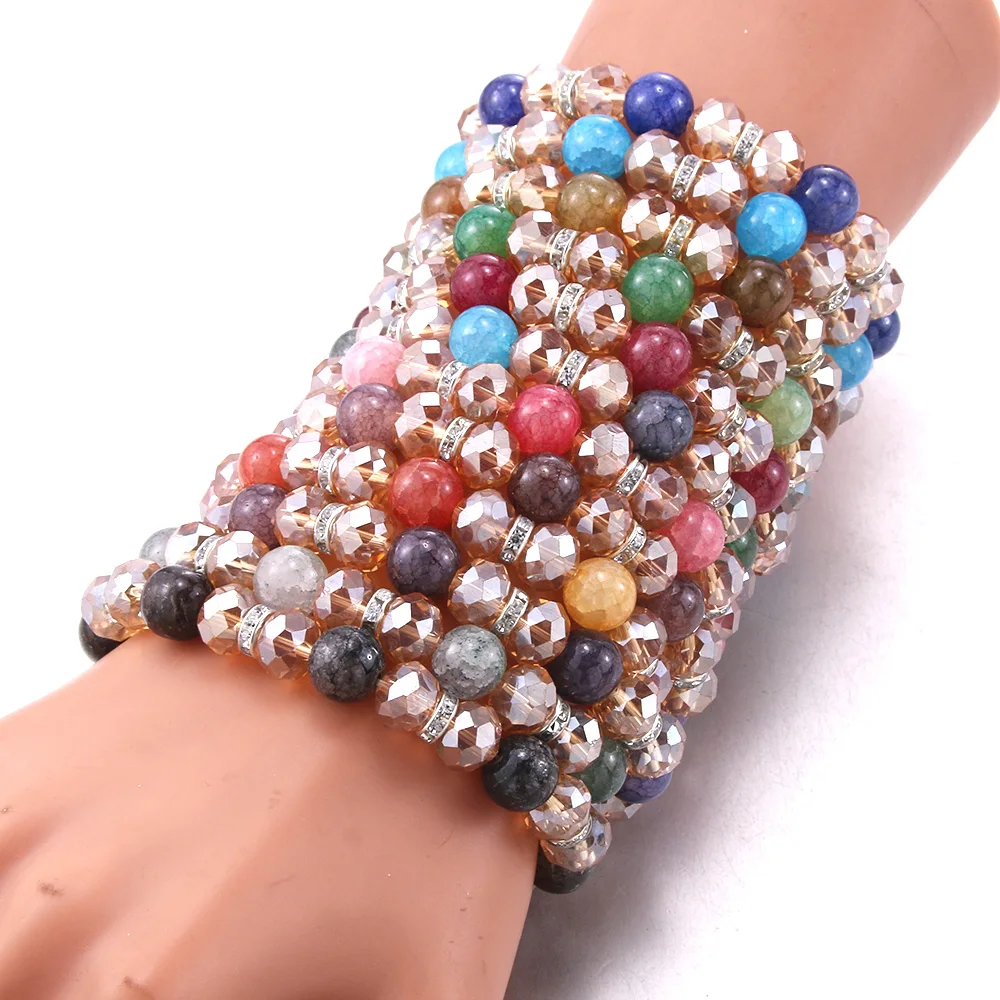 

5/Pcs High Quality Bohemian Style Color Natural Stone Mixed Bracelet Wholesale Women's Fashion Bracelet Charm Jewelry Party Gift