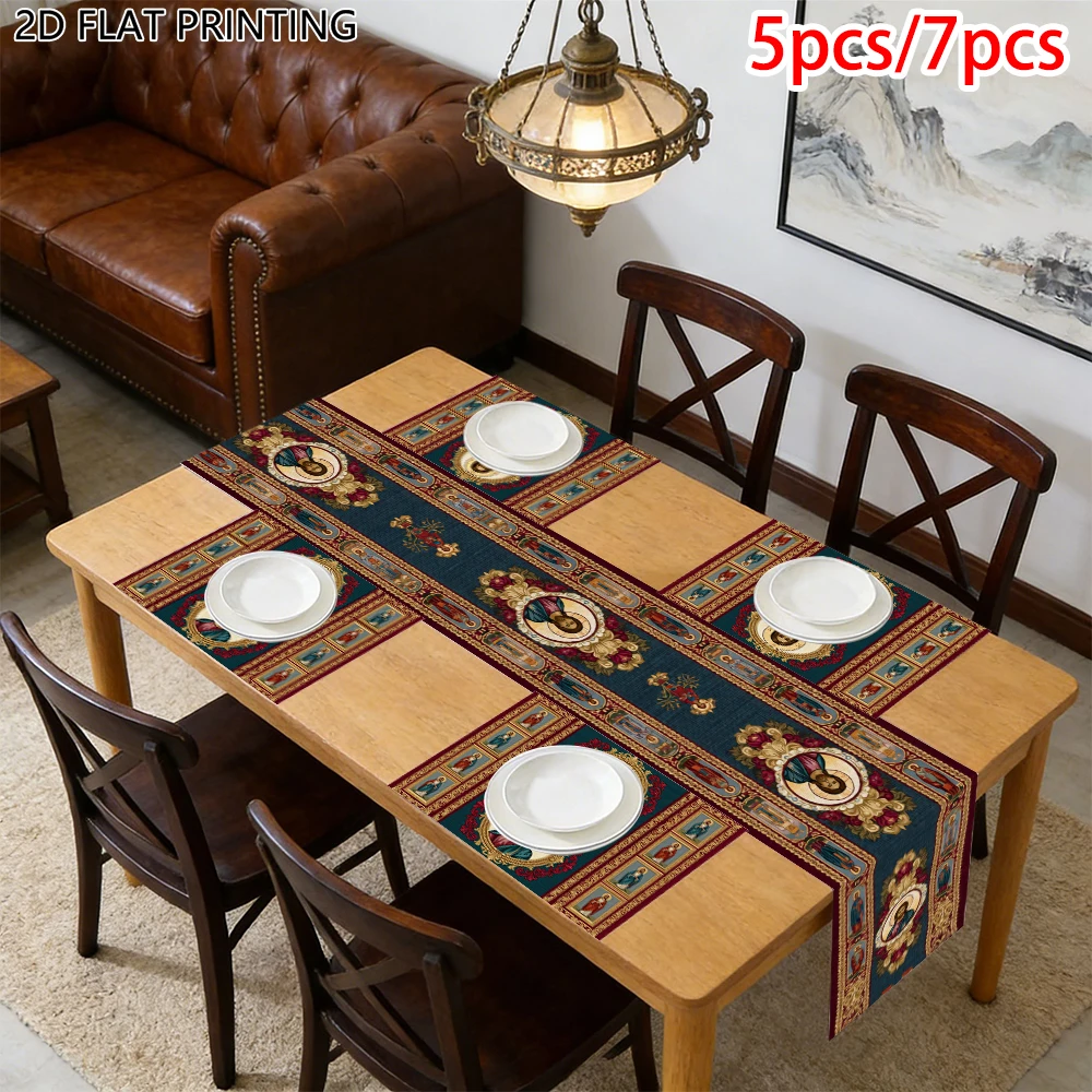 1pc Religious Orthodox Theme Saint Portrait Table Runner and Placemat for Believer Chapel Feast Table Decor