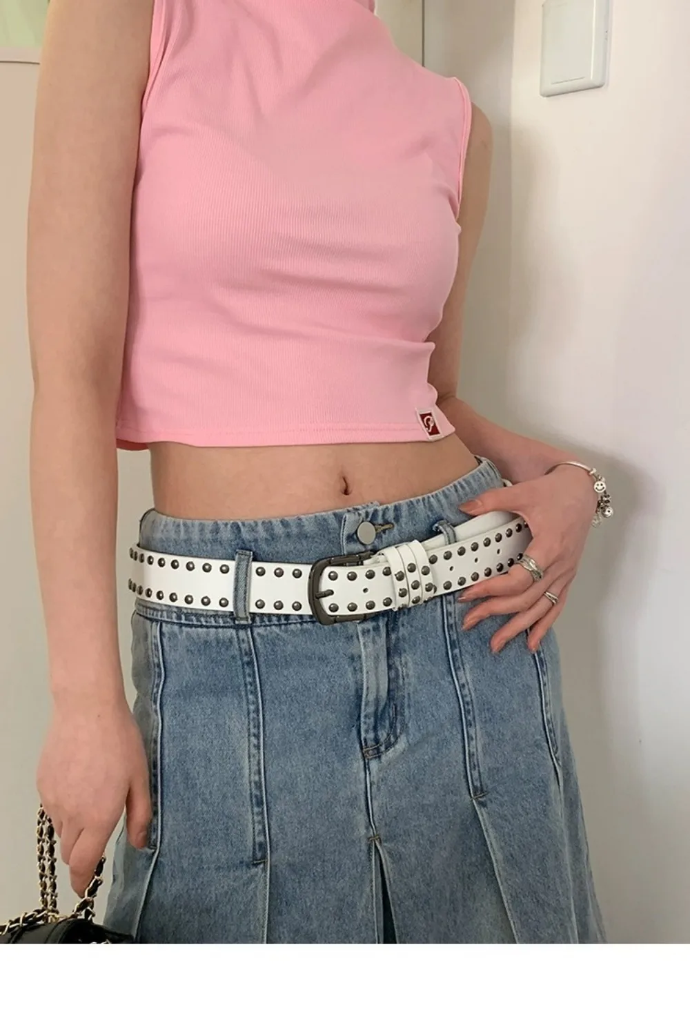 Mode Niet Gürtel Heavy Metal Gürtel Männer Frauen Punk Rock Stil Designer Gürtel Jeans Gürtel Y2K Gürtel Mode Dekoration frauen gürtel – Detail 7