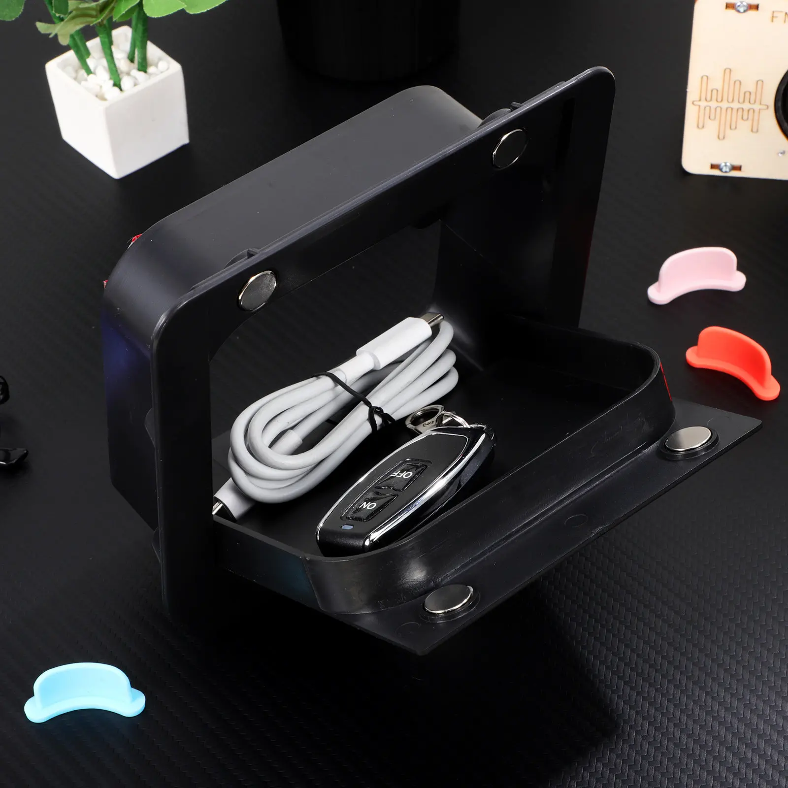 Car Armrest Storage Box Hidden Magnetic Lid ABS Material Discreet Center Console Organizer for Keys Wallet Phone