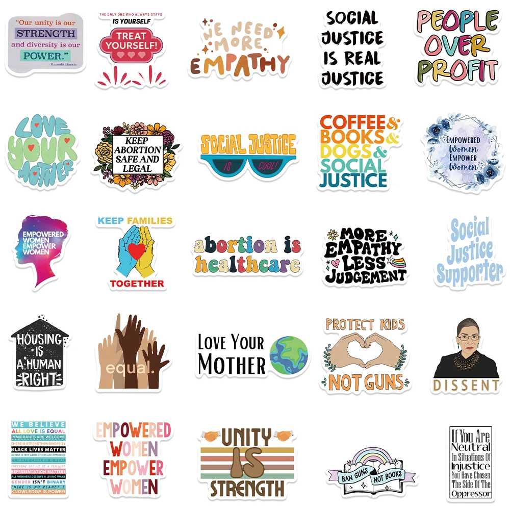 50pcs Social Justice Stickers Vinyl Waterproof Decals For Water Bottle Laptop Luggage Skateboard Scrapbook Graffiti Stickers