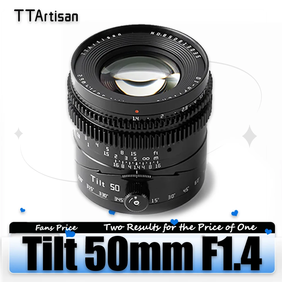 

TTArtisan Tilt 50mm F1.4 MF Full Frame Camera Lens for Studio Photography Compatible with Sony E Nikon Z Fujifilm XF M43 L-mount