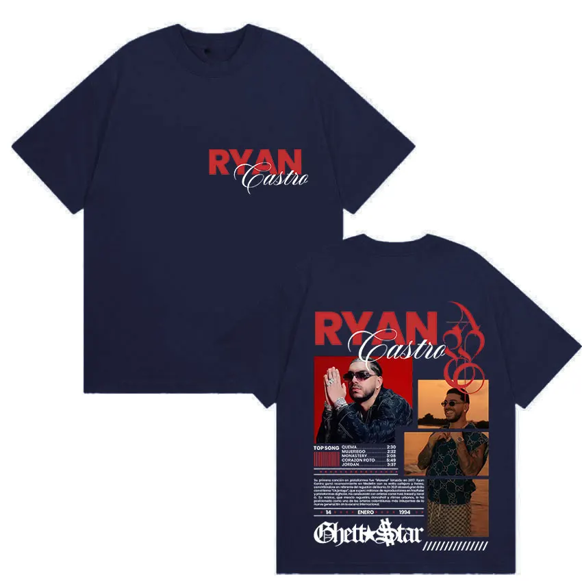 مغني الراب ريان كاسترو جولة الألبوم 2025 الجرافيك تي شيرت ملابس للرجال موضة المتضخم تي شيرت الهيب هوب القوطية قصيرة الأكمام تي شيرت #3