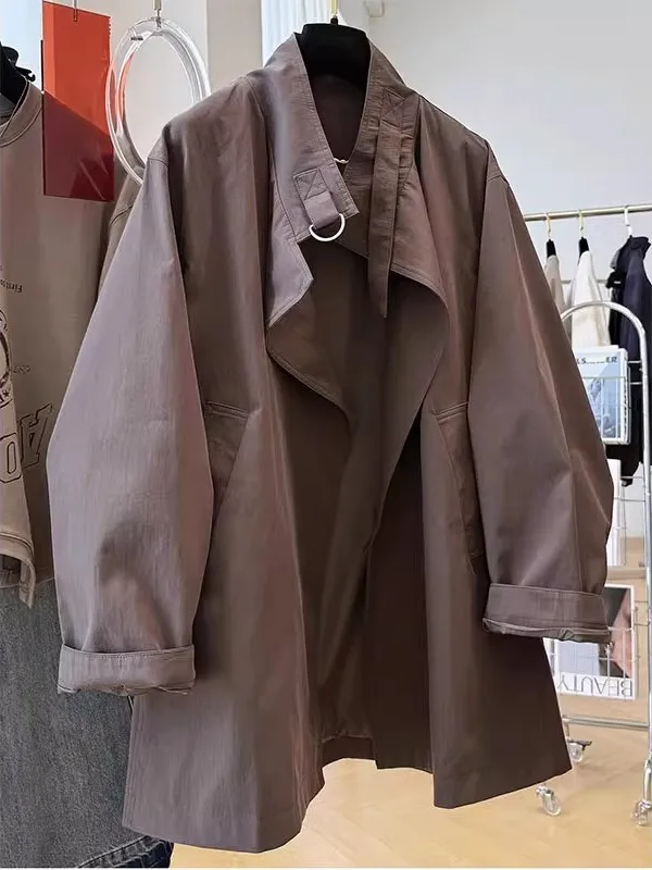 

plus Size Men's Long Jaet Korean Sle Loose Fit Stand Collar Windbreaker Spring Autumn New Sle Comfortable Polyester Fiber