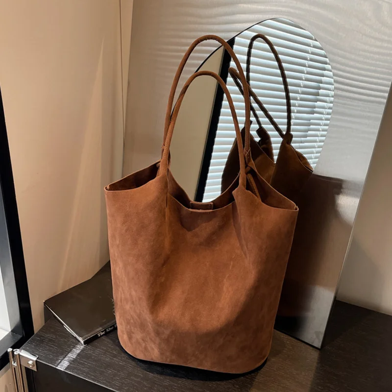 Retro-Damen-Umhängetasche aus Wildleder, neue einfarbige Farben, hohe Kapazität, lässige Tragetasche mit Reißverschluss, vielseitiges Nähgarn zum Basteln – Detail 22
