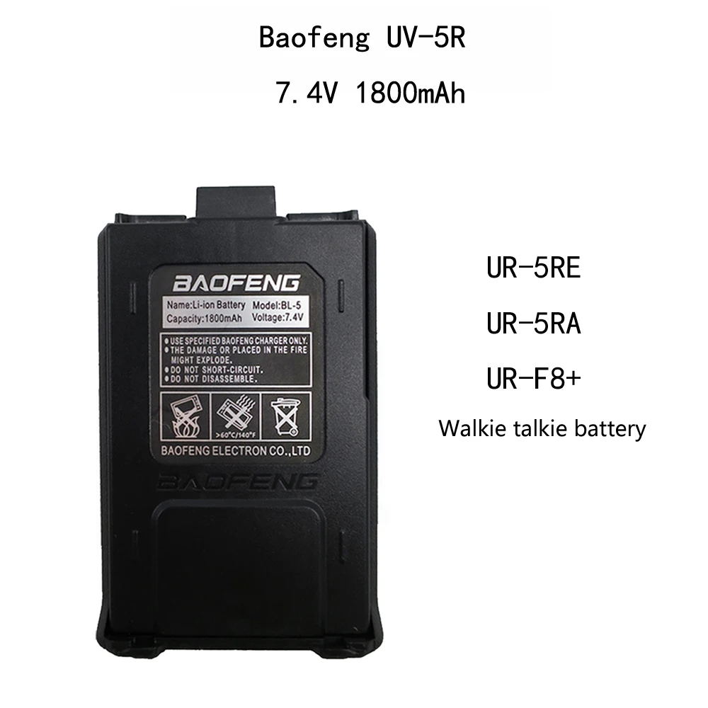 Baofeng-UV-5R de alta calidad para walkie-talkie, baterías recargables de ion de litio de 100% mAh y 1800 V, accesorios de Radio UV5R, batería UV