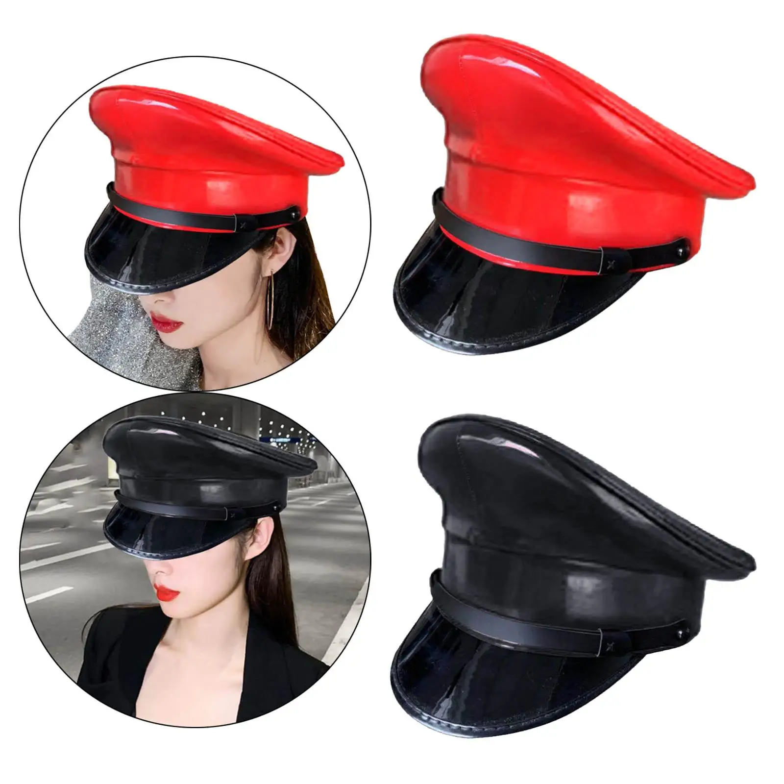 Hat Artificial Leather Military Hat for Stage Performance Men Women