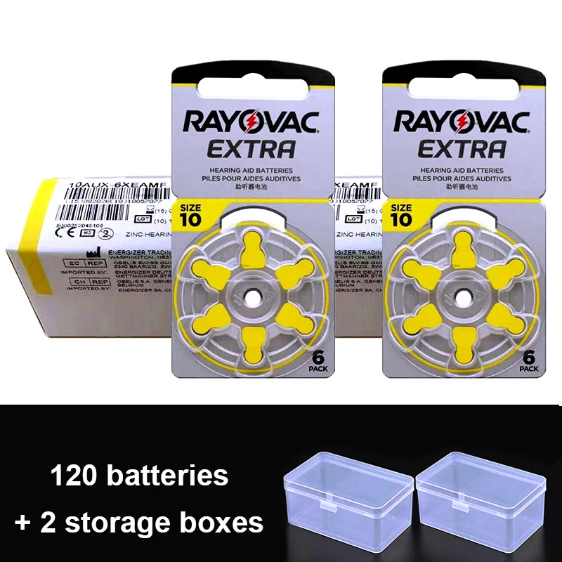 Pilas para audífonos Rayovac Extra, tamaño 10 A10 10A P10 PR70 UK, pilas de botón de zinc-aire de 1.45V para audífonos y amplificadores.