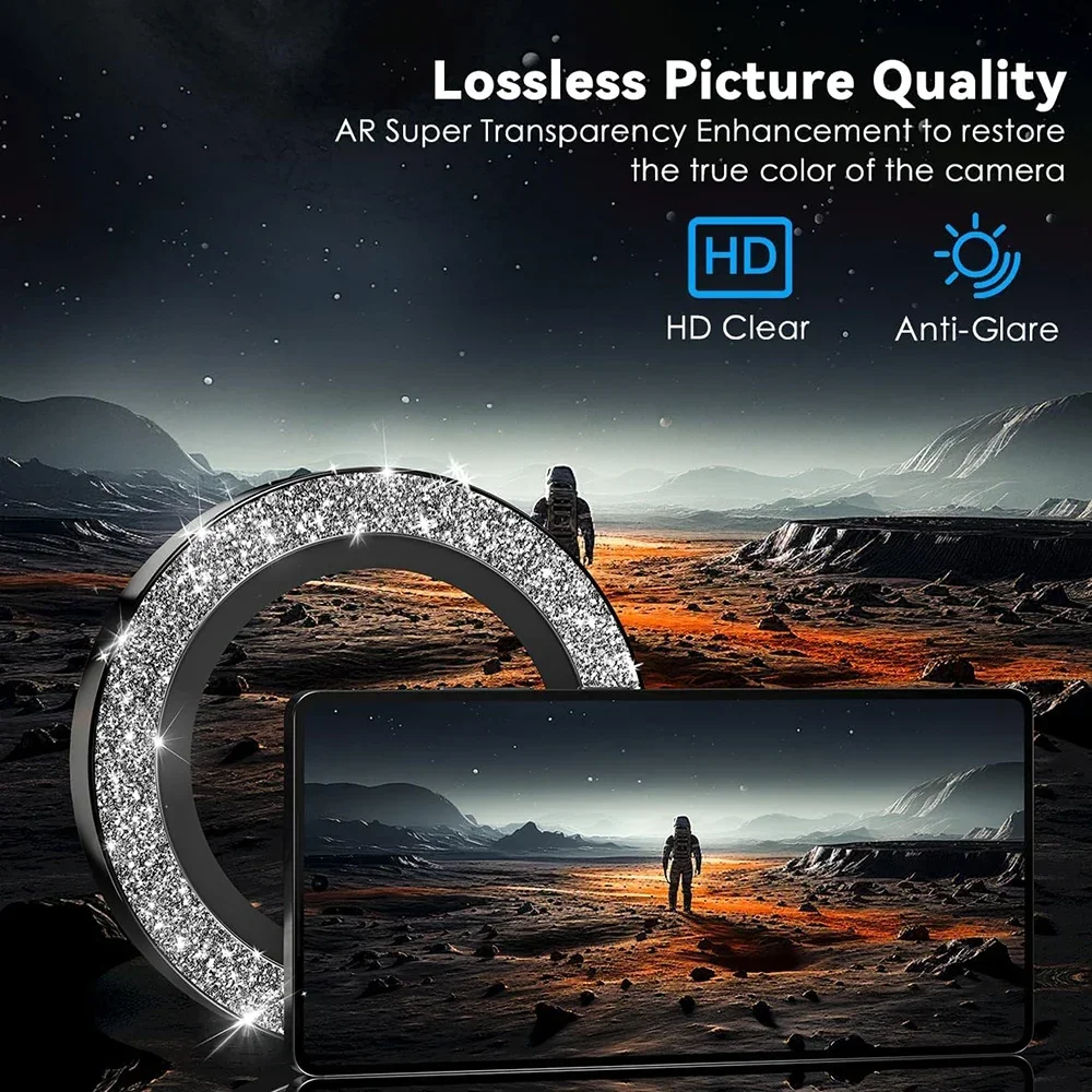 For Samsung Galaxy S26 Ultra S26+ S25U AR Metal Glitter Bling Camera Protector Ring with Tempered Glass Cap Full Cover Lens Film