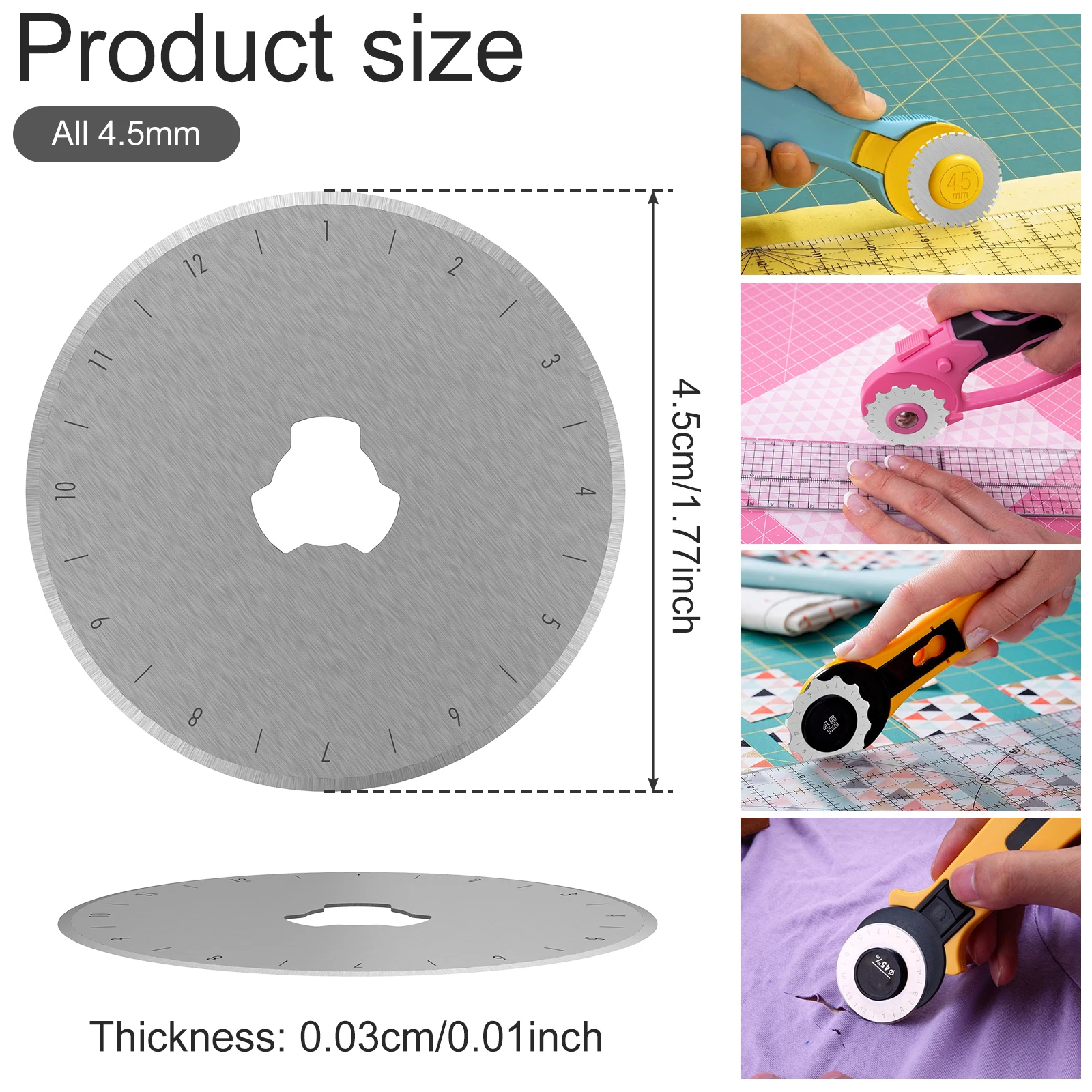 10Pcs 12/15 Teeth Crochet Skip Blade 45mm Rotary Cutter Blade Round Quilting Blades for Quilting Scrapbooking Sewing Art