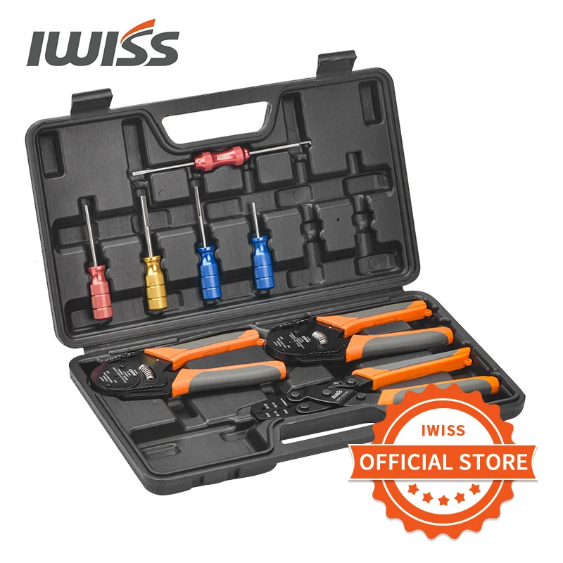 Iwiss KIT-DC02 deutsch automotive stecker crimp zange für männlich/weiblich pin dt dtm16 #20 # mit draht crimper werkzeug entfernungs werkzeug