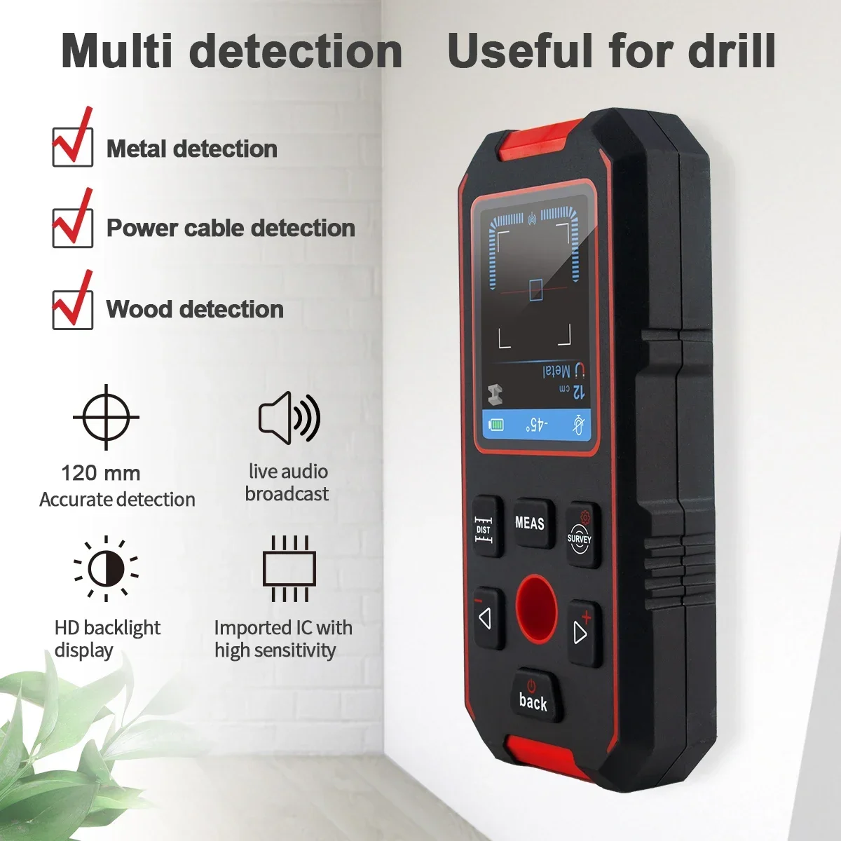 NF-518S Industrial Metal Detectors Metal Detector AC Cable Metal Pipes Rebar Multifunctional Wall Detector With Positioning Hole