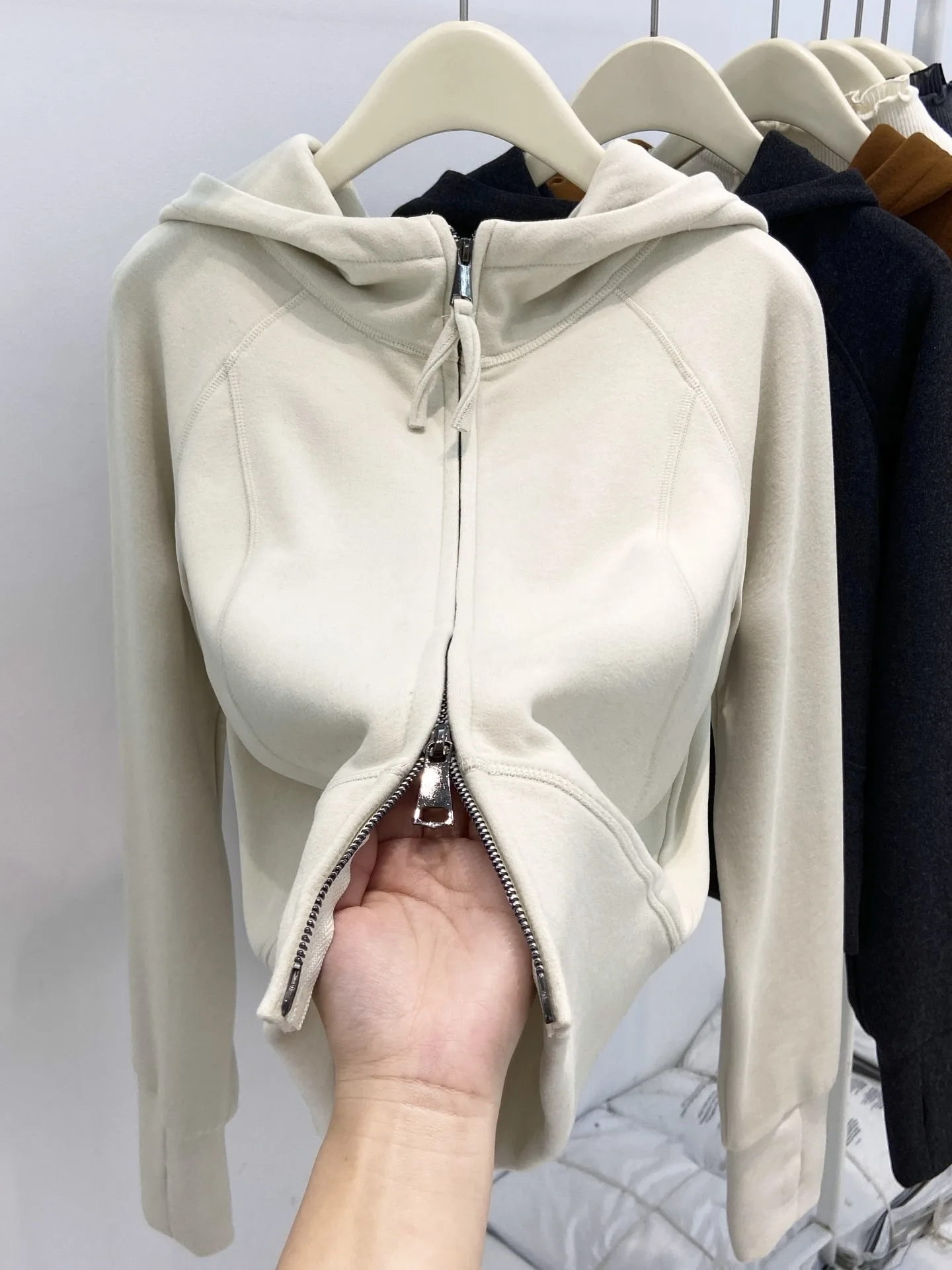 

Корейская утепленная толстовка-кардиган с капюшоном на двойной молнии для женщин, зимняя, приталенная, повседневная, теплая верхняя одежда