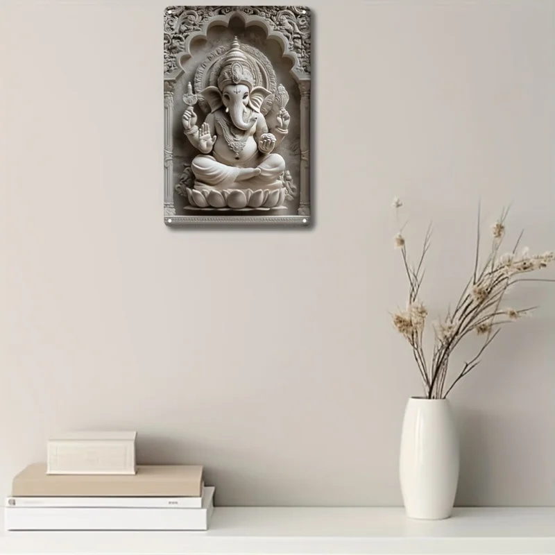 Square Aluminum Plaque, Classic 2D Indian Ganesha Theme, Wall Hanging Sign, Multipurpose Home, Kitchen Decor, Festive Decoration