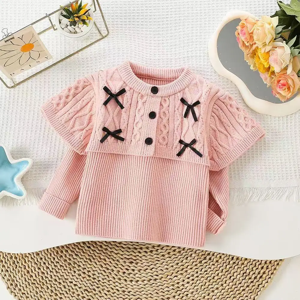 الأطفال محبوك سترة أعلى الخريف/الشتاء وصول الفتيات شال على غرار محبوك طويلة الأكمام البلوز سترة بأكمام طويلة 2-6 Y #3