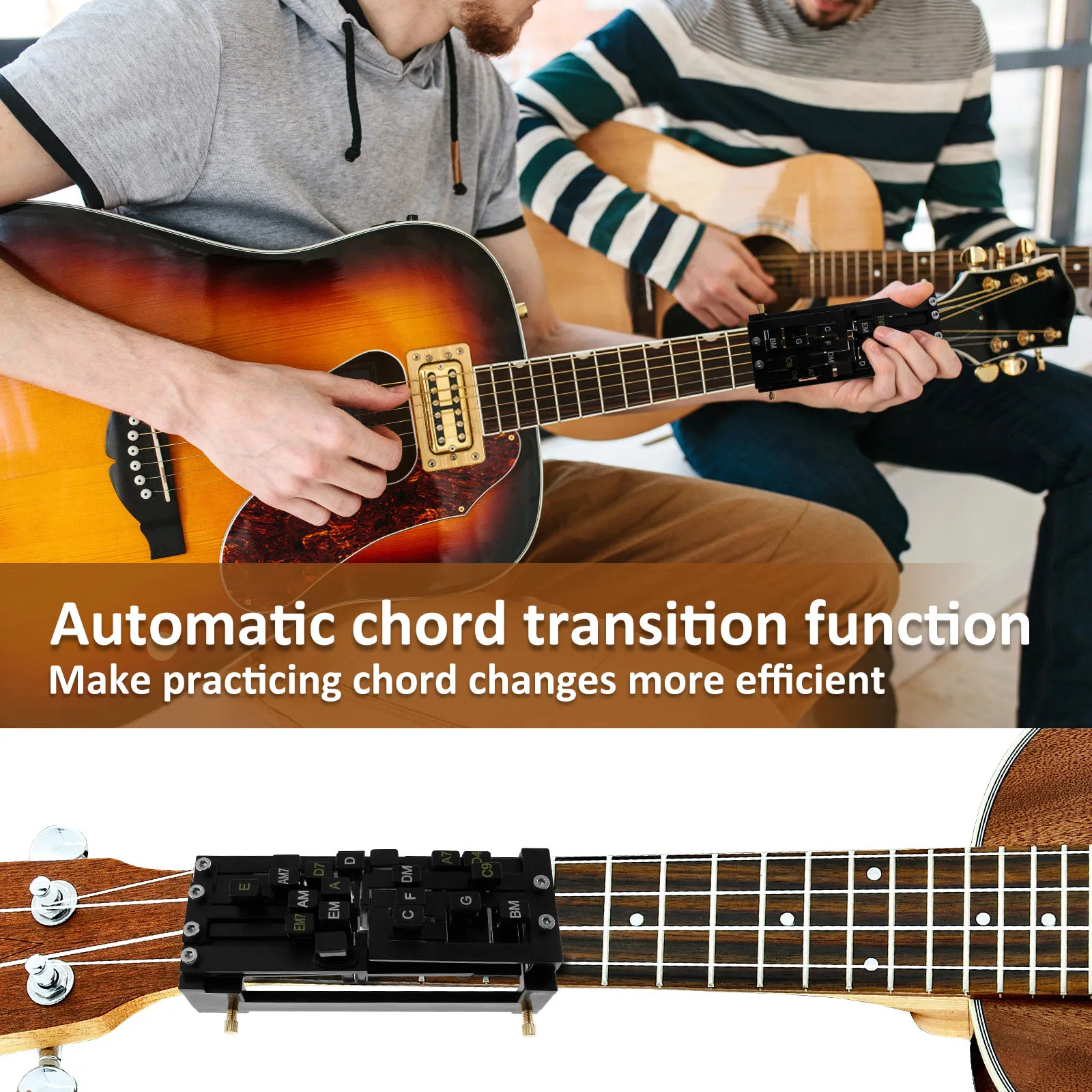 Prensador de acordes de guitarra, ayuda portátil para guitarra, entrenador de acordes, sistema de aprendizaje de acordes con un solo toque, ayuda para acordes de guitarra, ayuda de aprendizaje de guitarra