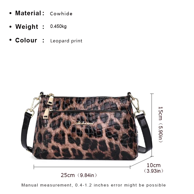 Aidrani  New leopard print women\'s single shoulder crossbody bag, made of cowhide material, square,