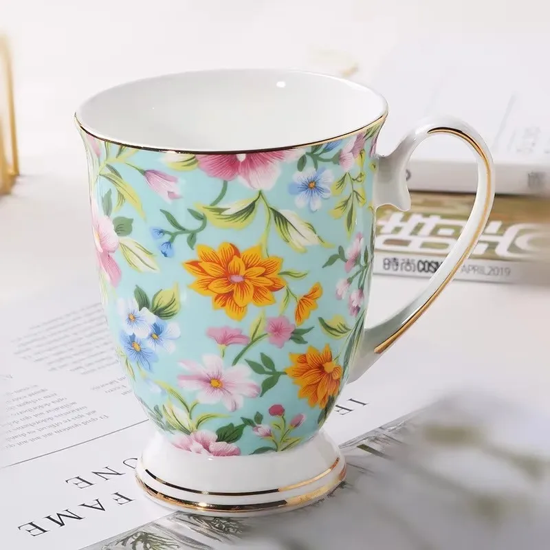 Bone China Coffee Mugs, Floral Painting, Breakfast Milk, Flower Tea, Water Cup, Ceramic Vintage Goblet, Present Porcelain