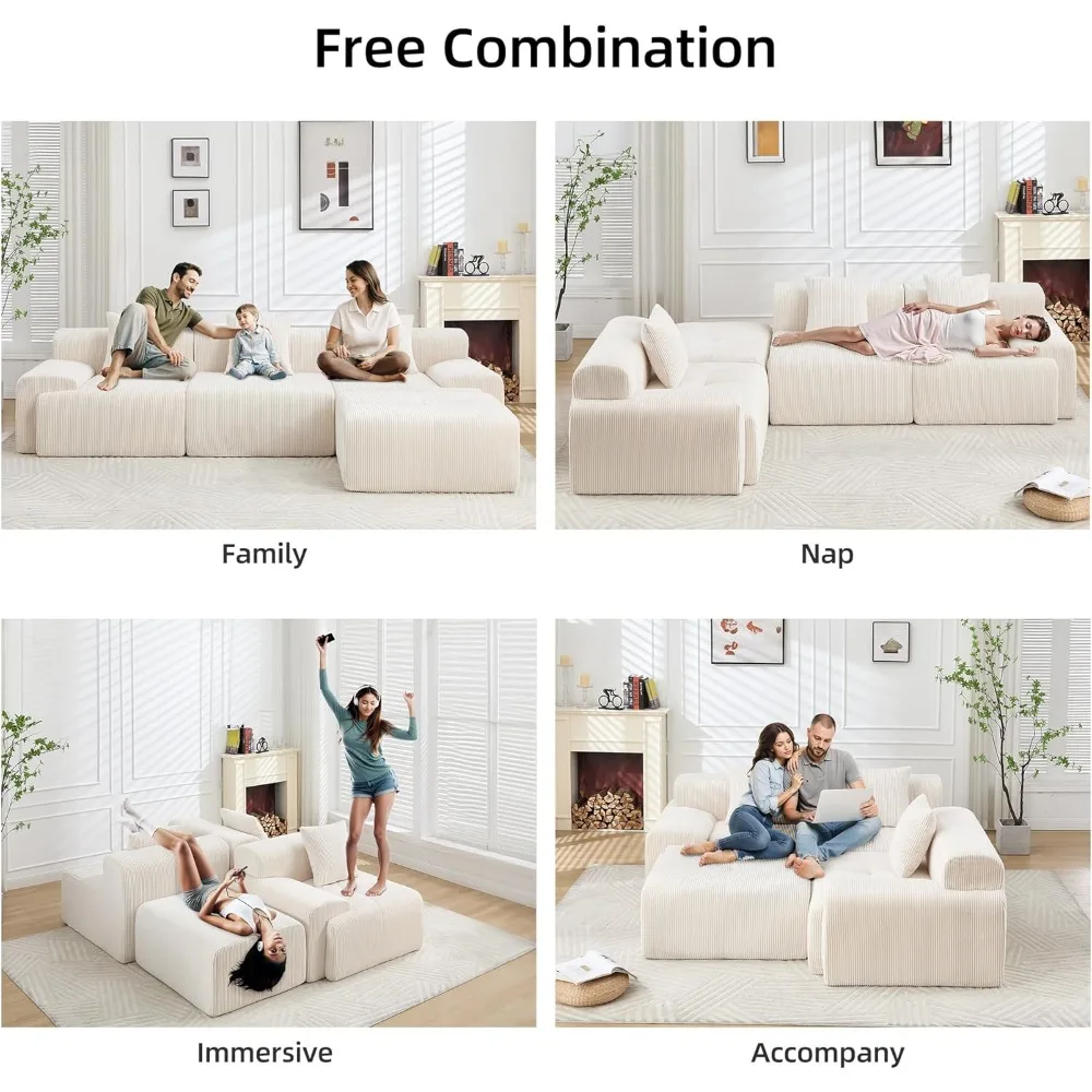 أريكة معيارية على شكل حرف L لغرفة المعيشة، أرائك بدون عظم للمقعد العميق، تنجيد مقطعي حديث #4