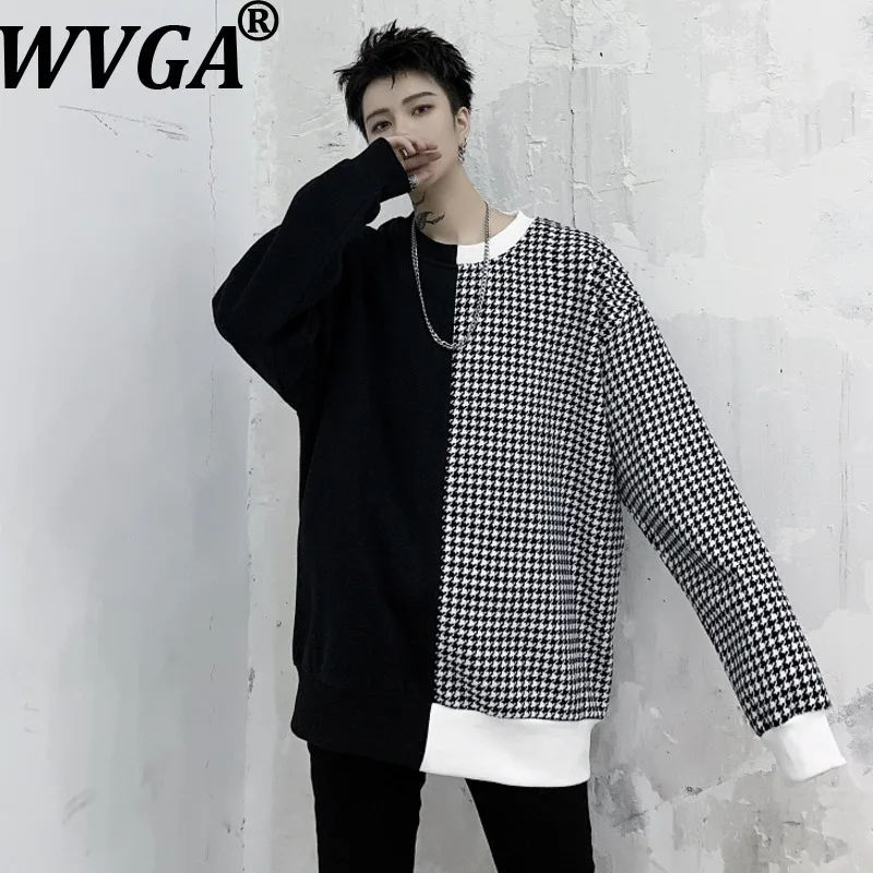 

WVGA весна осень новые мужские модные толстовки с длинными рукавами в клетку Tide High Street в клетку с цветными блоками, шикарные нишевые повседневные топы Ins W12465