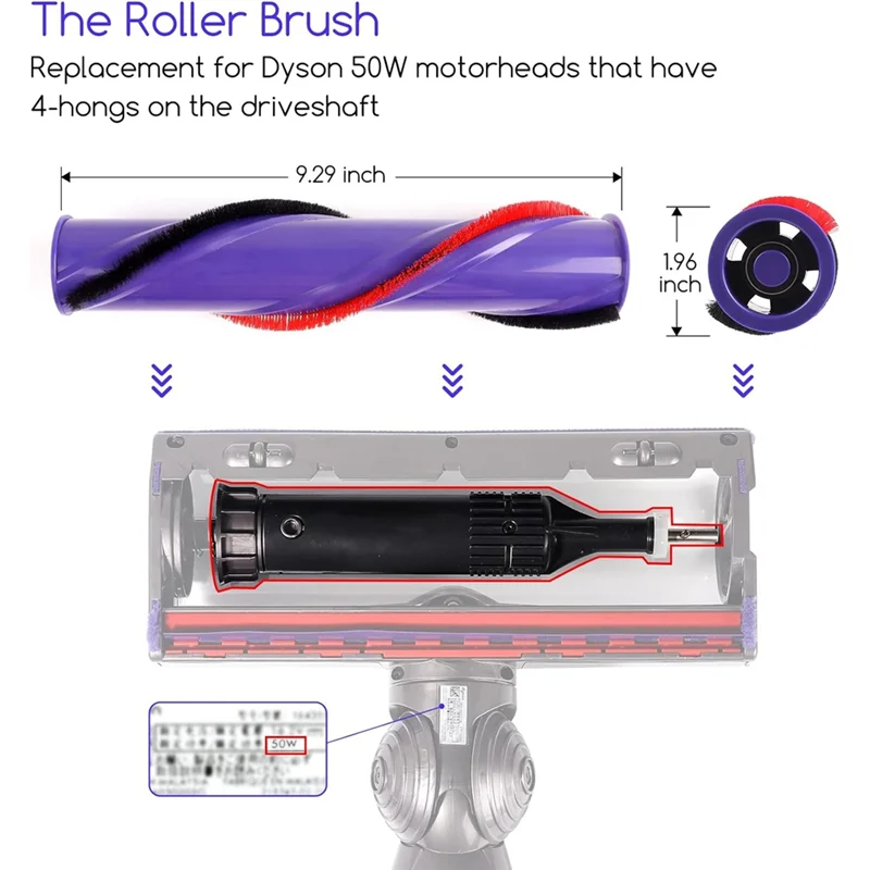 -Вересеньтная роликовая щетка + комбинированный HEPA-фильтр предварительной и после, совместимый с запасными аксессуарами для пылесоса Dyson V8