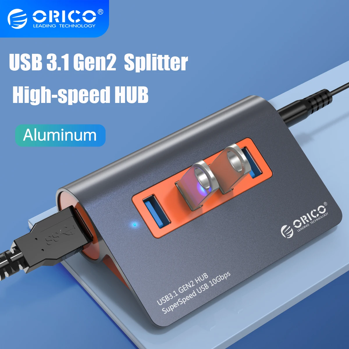 ORICO USB3.1 Gen2 HUB Aluminum USB HUB PC Splitter 10Gbps Super Speed With 12V Power Adapterfor MacBook PC Computer Accessories