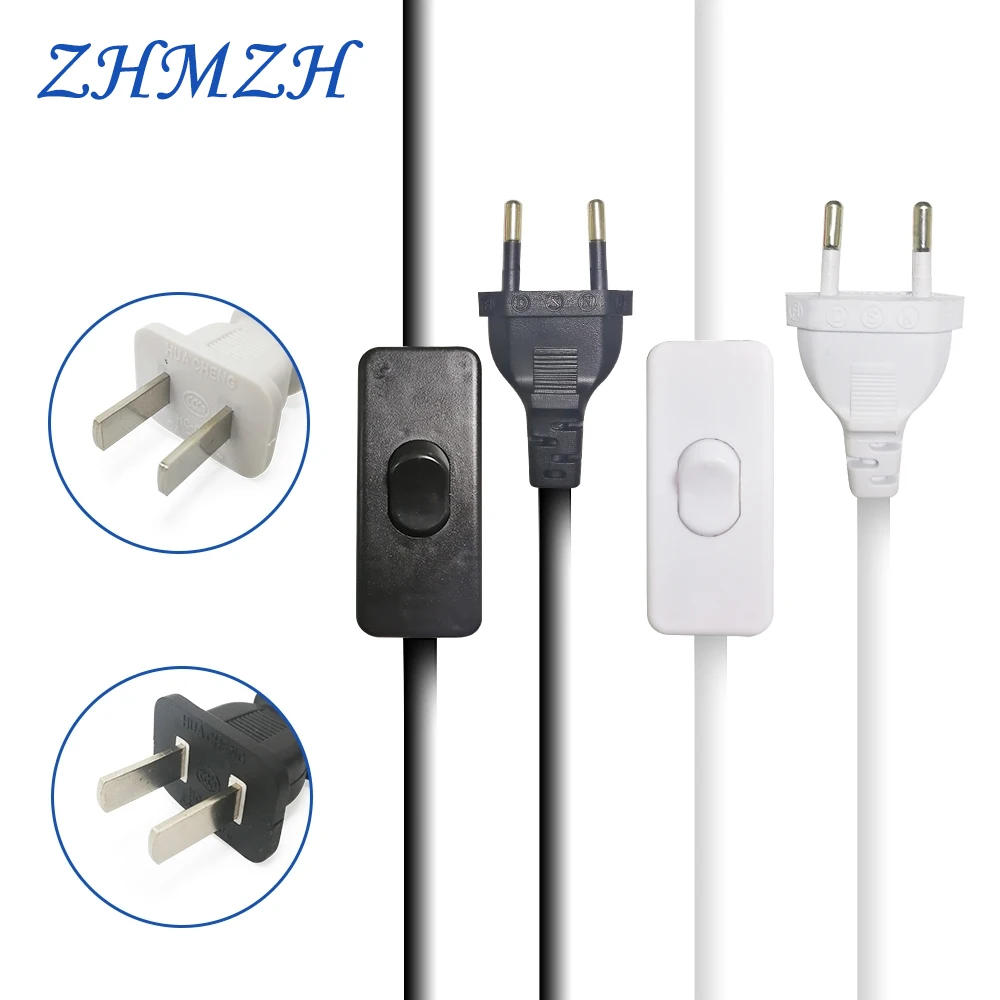 1.8m 303 Power Cord AC Switch Plug Wire 2pin EU US Plug Cable Extension Cords Black White Line Lighting Accessories For LED Lamp