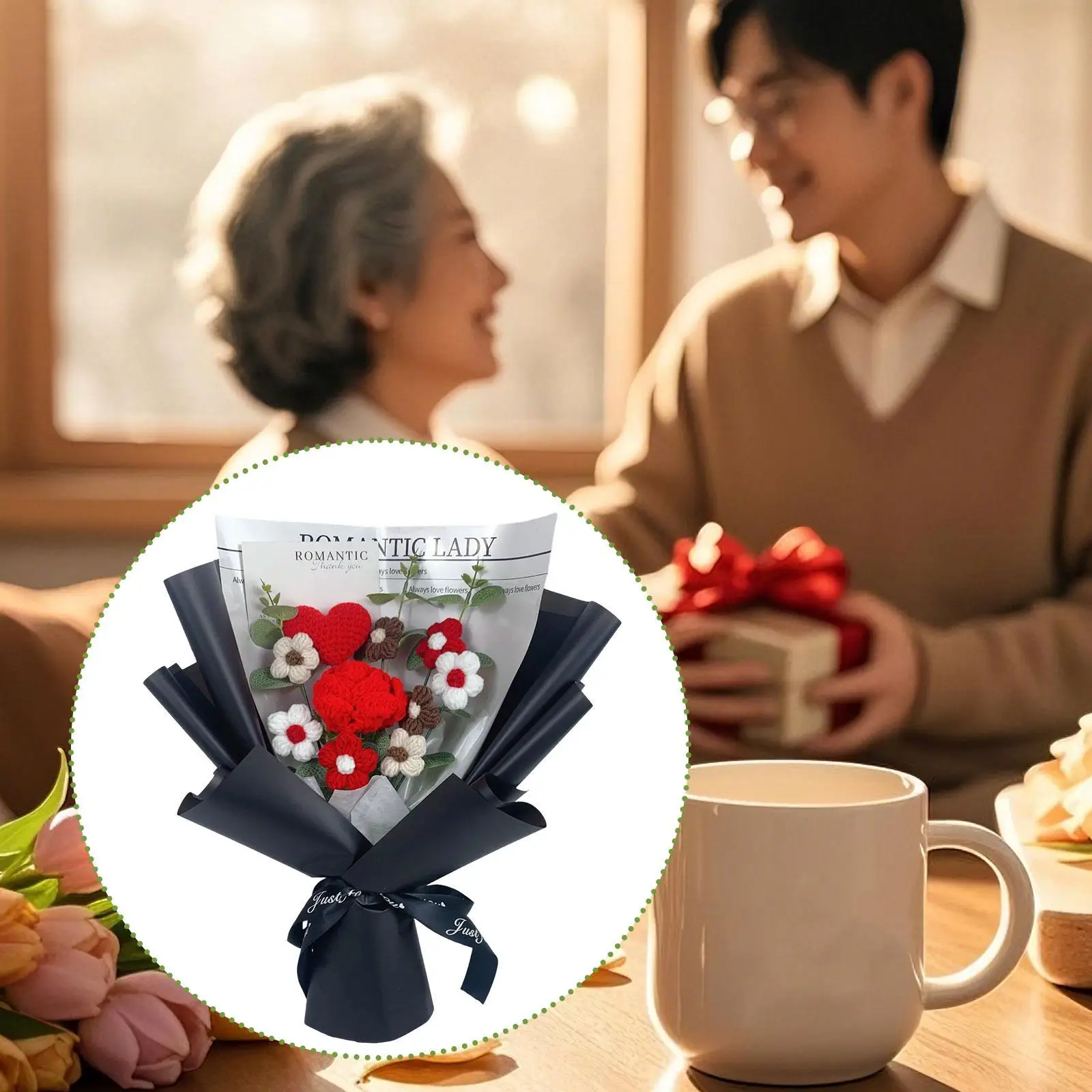 

Completed Crochet Flowers Bouquet Mother's Day Gifts Table Centerpiece for Graduation Gift Festival Party Supplies Christmas