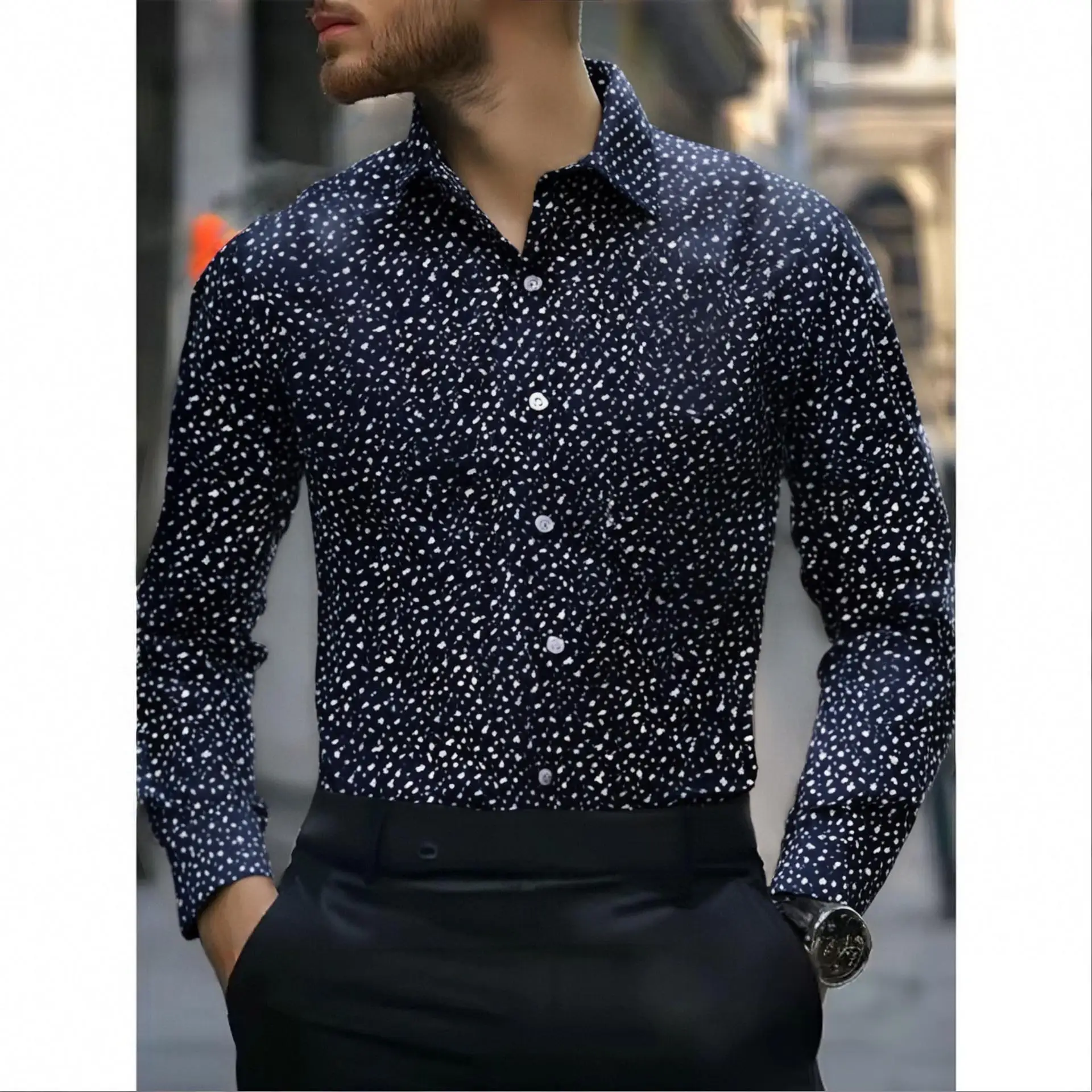 

Loose Fit Long Sve Printed irt Men's plus Size Casual Wear Polyester Fabric Briti Sle Collar Open Cardigan