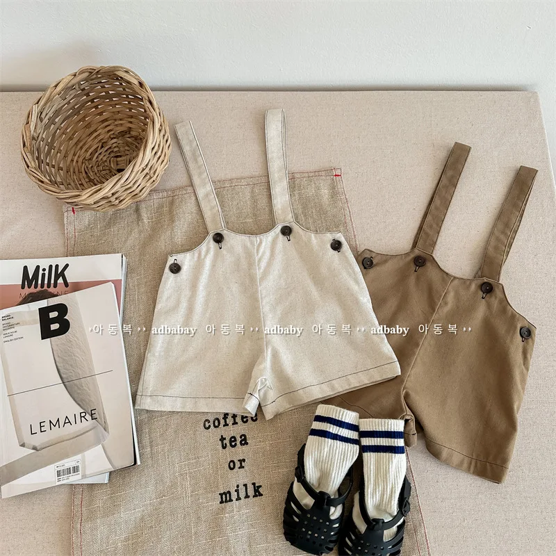 

2024 Summer New Kids Strap Shorts Fashion Children's Sleeveless Jumpsuit Cotton Boys Girls Pants Overalls Baby Casual Clothes