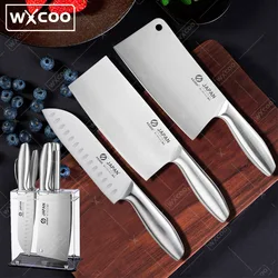 WXCOO 1-7pcs Stainless Steel Kitchen Knives Meat Cleaver Professional Slicing Boning Chef Knife Scissors Sharp Chopping Knife